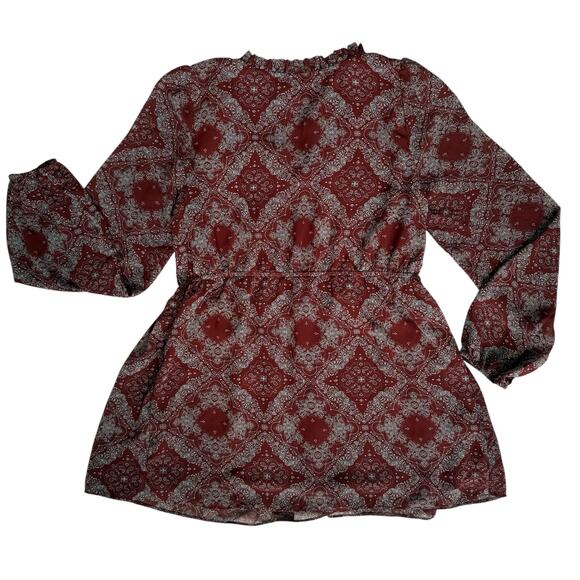 Melloday Womens Boho Peasant Blouse Small Rust Red Smocked Phoebe Buffay Cottage - Picture 8 of 16